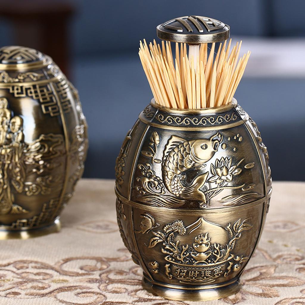 Metal Toothpick Box Household Creative Push-type Fashion Toothpick Holder Chinese Living Room Automatic Pop-up Toothpick Jar