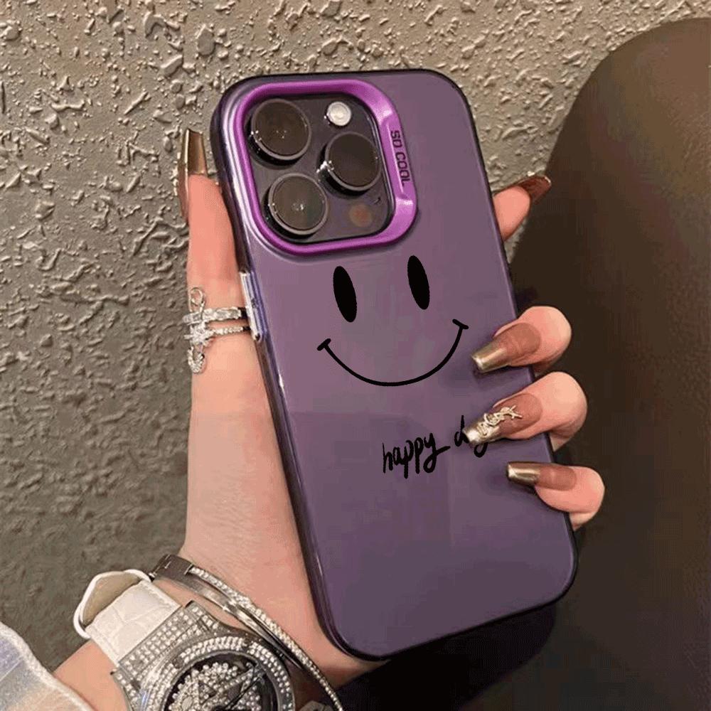 Personalized, simple, cute and smiling phone case for iPhone 16, 15, 14, 13, 12, 11 Pro Max 16E laser plated anti drop phone