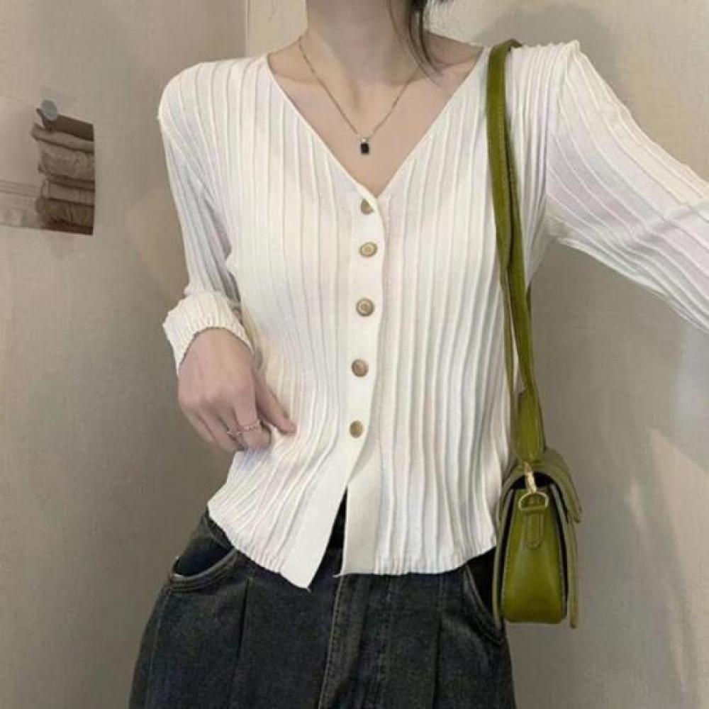 New ArriVals Open Run Pintuck V Neck Thin Long sleeVe Ribbed Cardigan Slim Fit