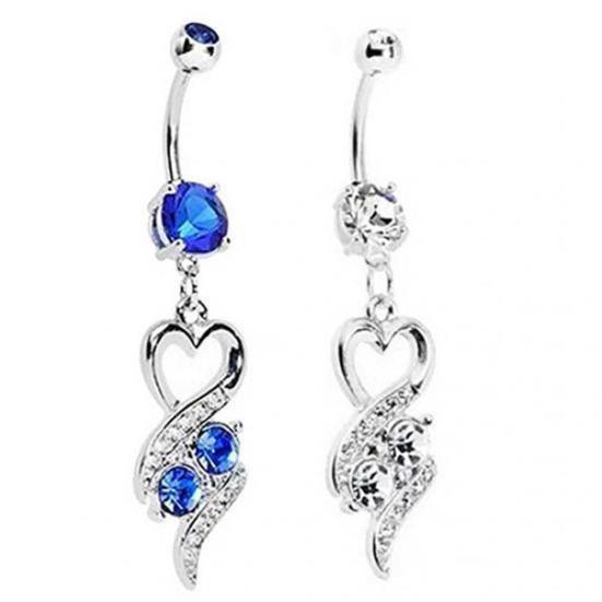 Women Peach Heart Rhinestone Inlaid Navel Ring Stud Body Piercing Jewelry Gift