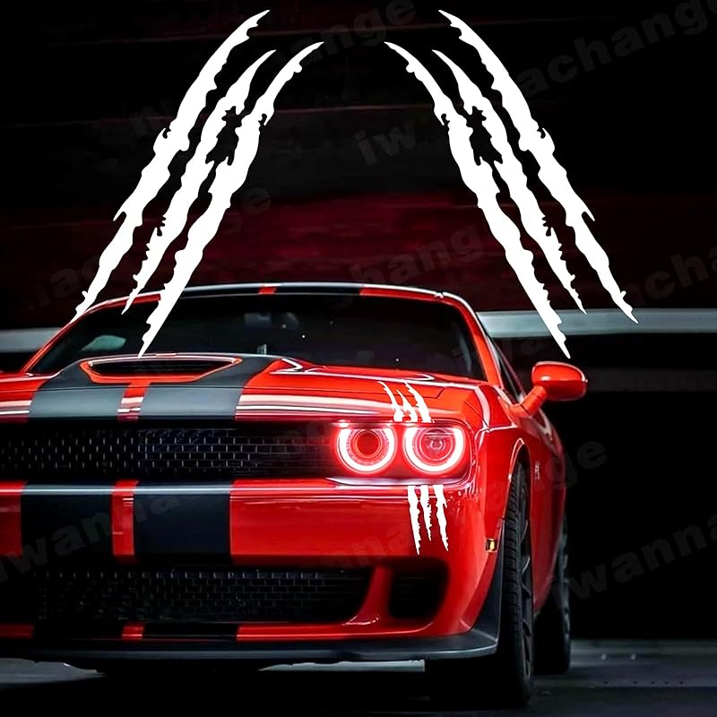2Pcs Monster Claw Marks Headlight Car Sticker Stripes Scratch Decal Vinyl For Sports Cars SUV Pickup Truck Window Motorcycles Ect(Black)