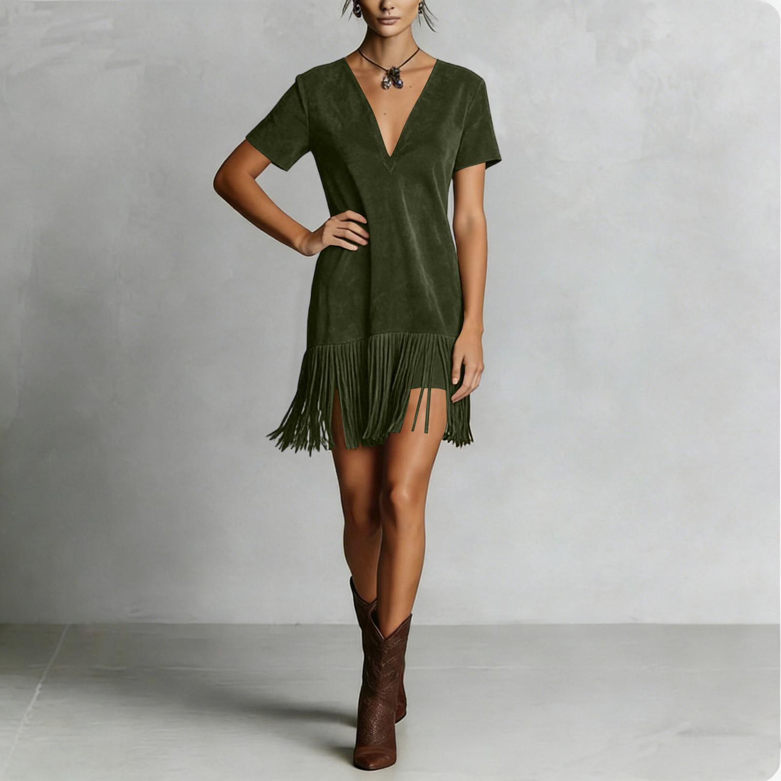 Women s Fashion V-neck Color Short Sleeve Dress XL