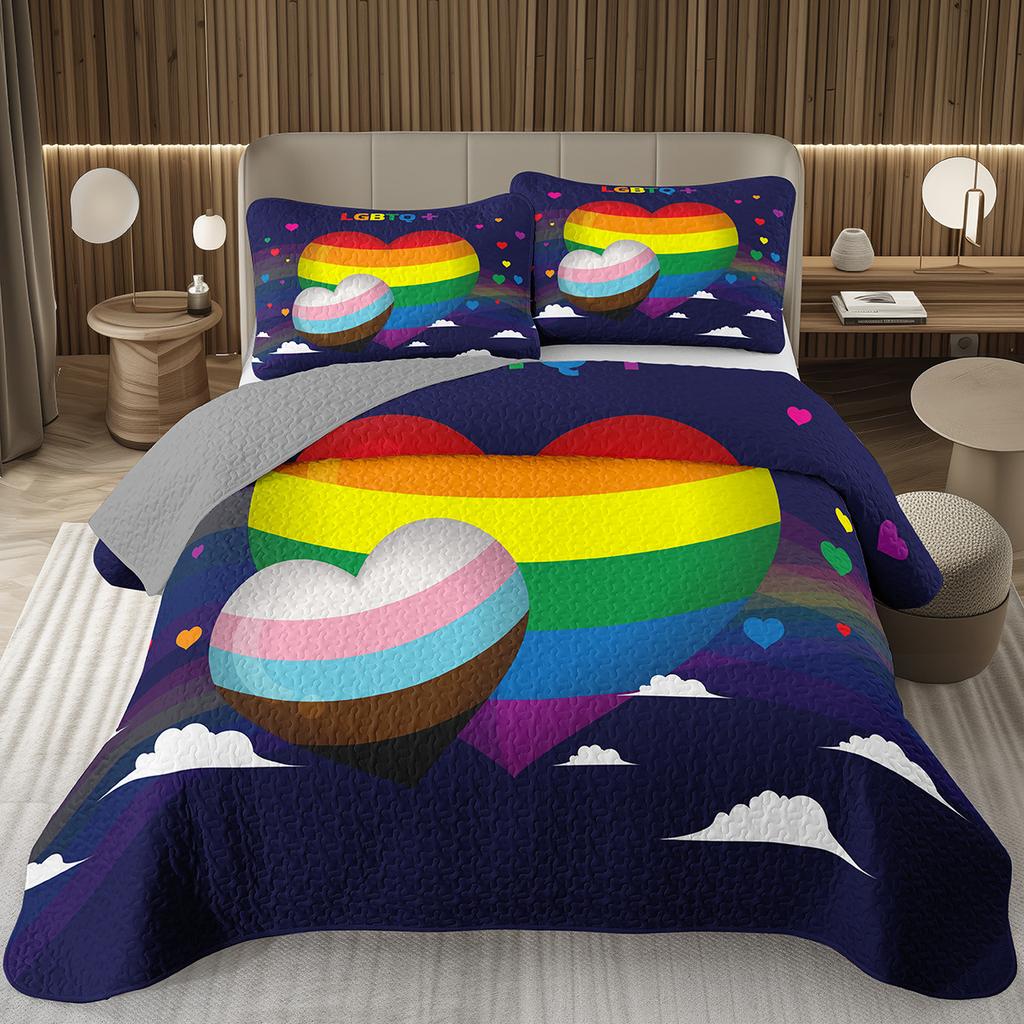 Rainbow Bedspread Queen/Full People Celebrating International Day for LGBT Community Quilt Set Colorful Rainbow Striped Coverlet