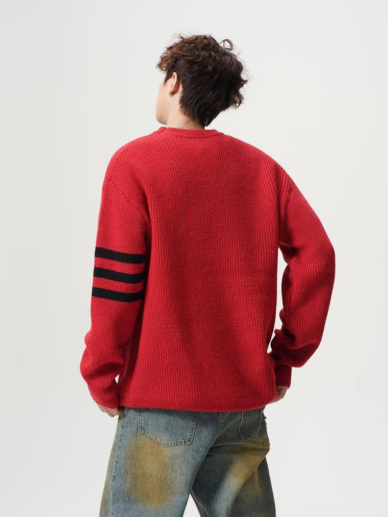 Men's Trendy Solid Color Round Neck Knitted Sweater - Autumn/Winter Casual Long Sleeve Korean Style Base Layer
