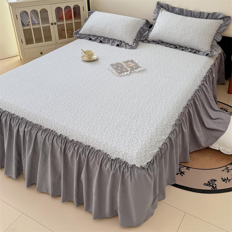3pcs Bedding Simple Flower Bed Skirt With Pillowcases Wedding Bedspread Bed Sheet Mattress Cover Full Twin Queen King Bedsheets