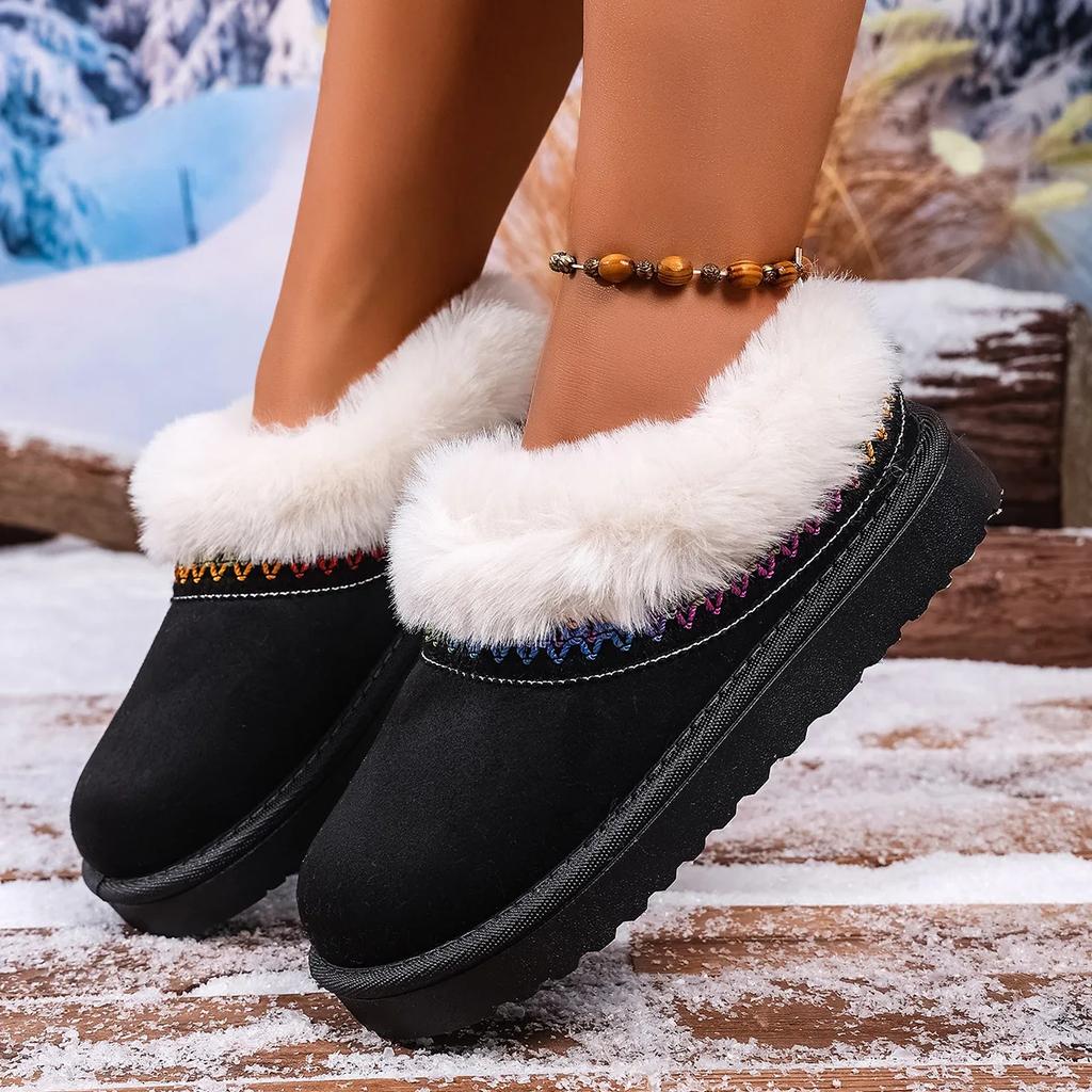 Fashion Comfortable Large Size Winter Snow Boots Women's Slip-On Cotton Shoes Thick Bottom Ethnic Style Toe Covering Rubber Surface