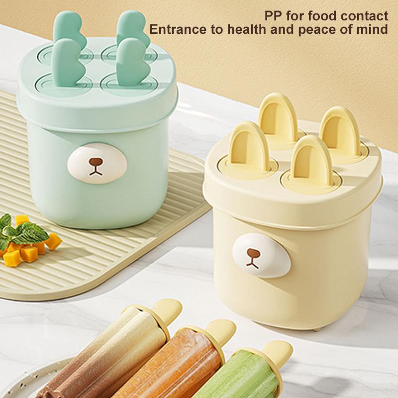 Fryseboks 4 rom Iskremform Matkvalitet Tegneserieform Isgitterlagerboks Gjenbrukbare Runde Ispinnformer Is DIY