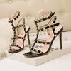Spring Fashion Rivets Sandals Women Fetish Stripper Pointed Toe Mules Shoes Brand Rivet Sexy Thin Low Heel Dress Pumps Shoe