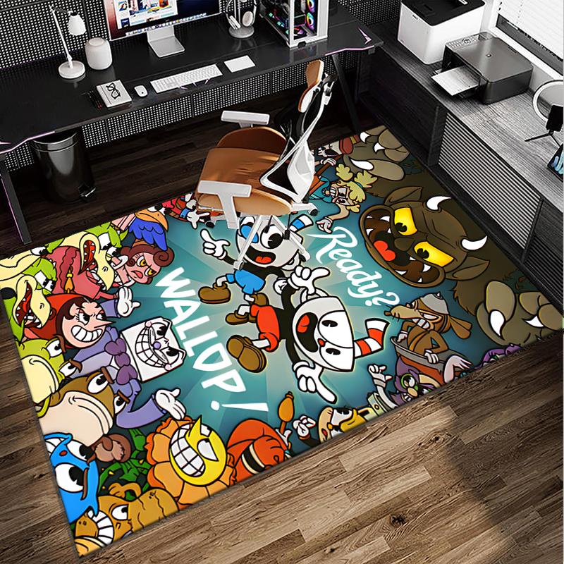 Cup-head And Mugman Adventure Office Rug Chair Mat, Game Carpet, Suitable for Front Door, Bedroom, Living Room, Desk, Holiday Gift