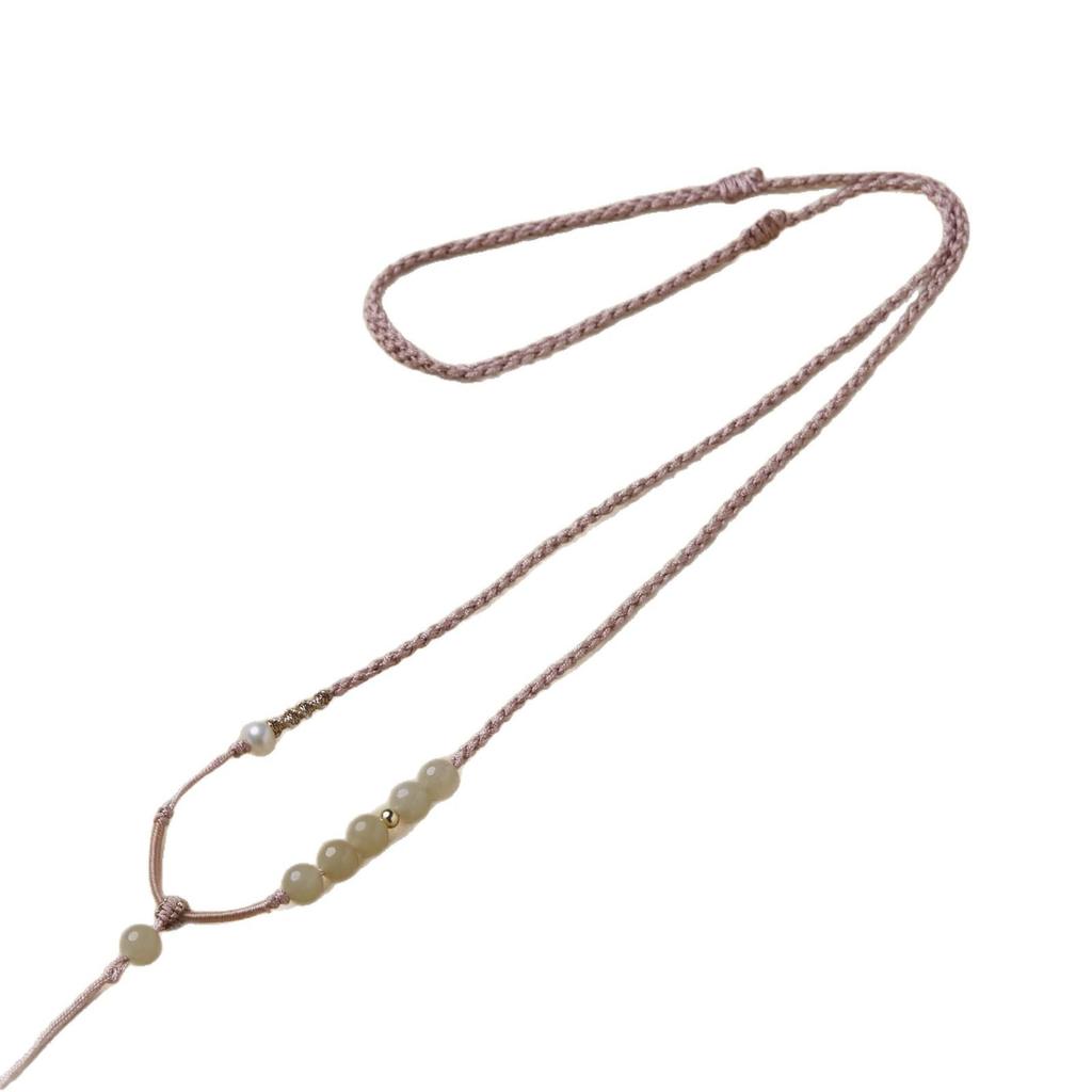 Adjustable Handmade Hetian Jade Pendant Necklace with High-End Woven Lanyard