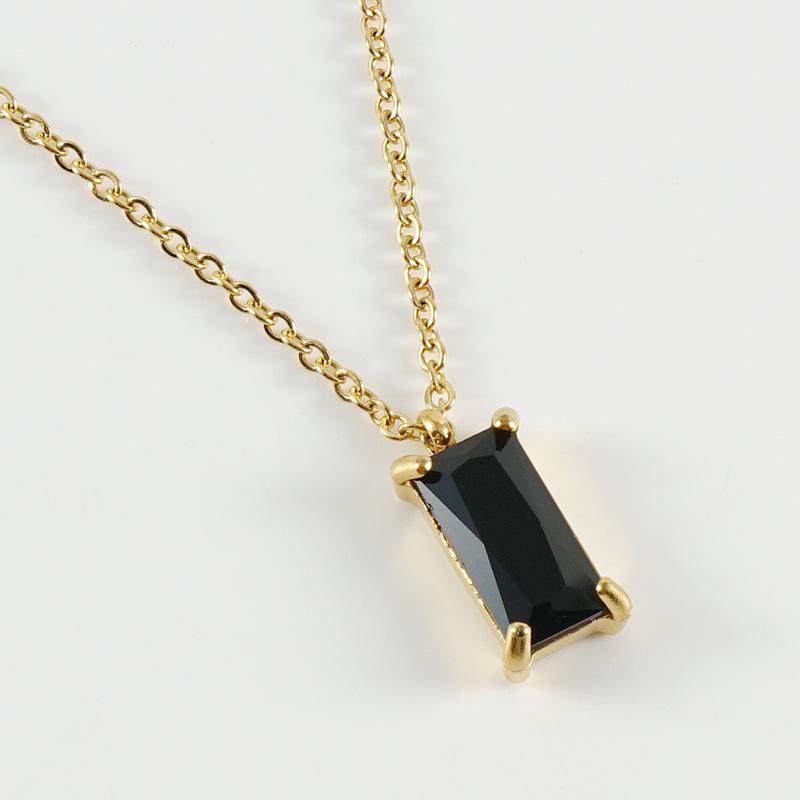 18K Stainless Steel Zircon Pendant Necklace - Women's Minimalist Geometric Square Clavicle Chain
