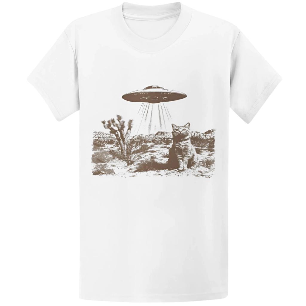 Gildan 5000 Vintage UFO Cowboy Cat T-Shirt - Retro Western Meme Gift Tee