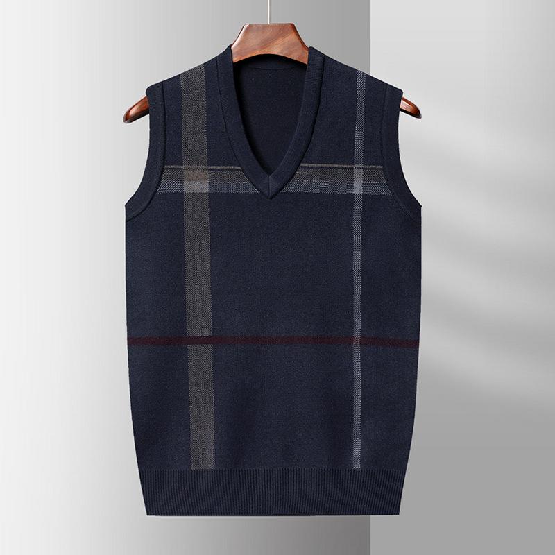 Pánská vesta Vesta pro muže středního a staršího věku Vesta pro tátu Výstřih do V Bez rukávů Pletený svetr Podzimní Hřejivý Spodní kabát