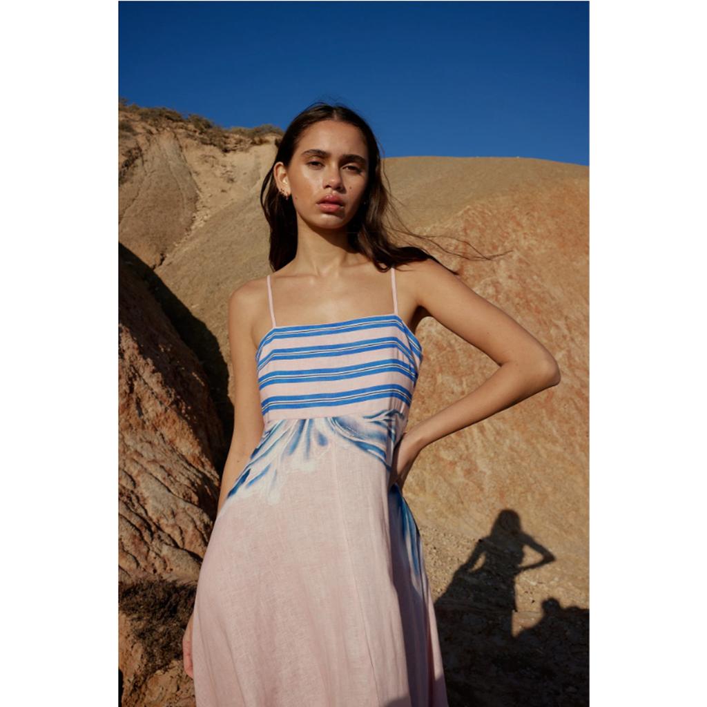European, American Summer Positioning Digital Printing Off-the-shoulder Seaside Vacation Style Suspender Dress D01