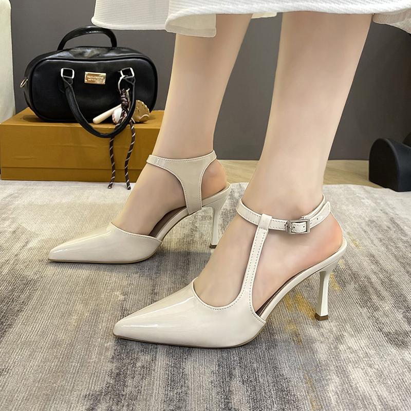 Fashion 2025 New Women's Fashion Pointed Shallow Mouth Metal Line with Anti-slip Wear-resistant High-heeled Stiletto Overhead Sandals