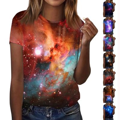 Γυναικείο Μόδα Casual Μπλουζάκι Τοπ με Μανίκι Κοντό και Στρογγυλή Λαιμόκοψη με Πρίιντ Γαλαξία
