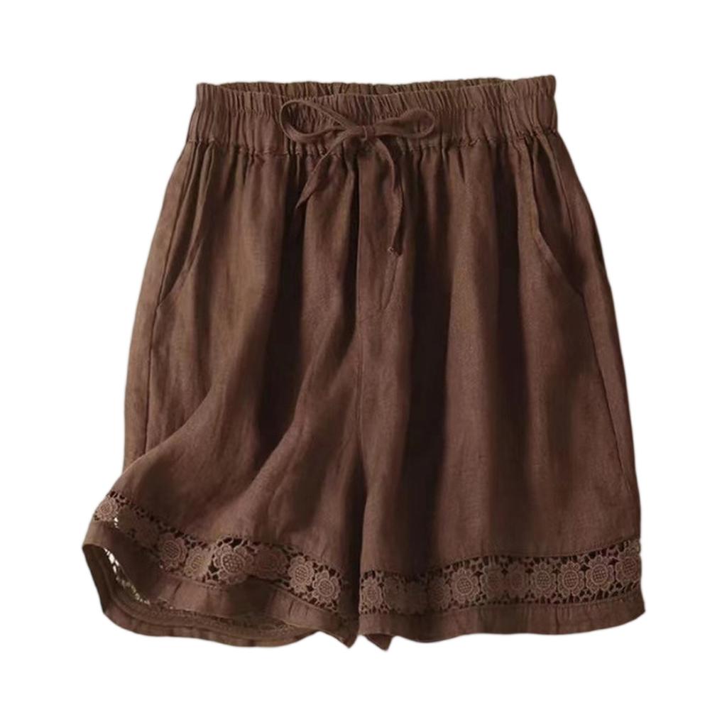 Women’s Elastic Waist Casual Shorts with Drawstring and Lace Trim Loose Fit Lightweight Summer Bottoms