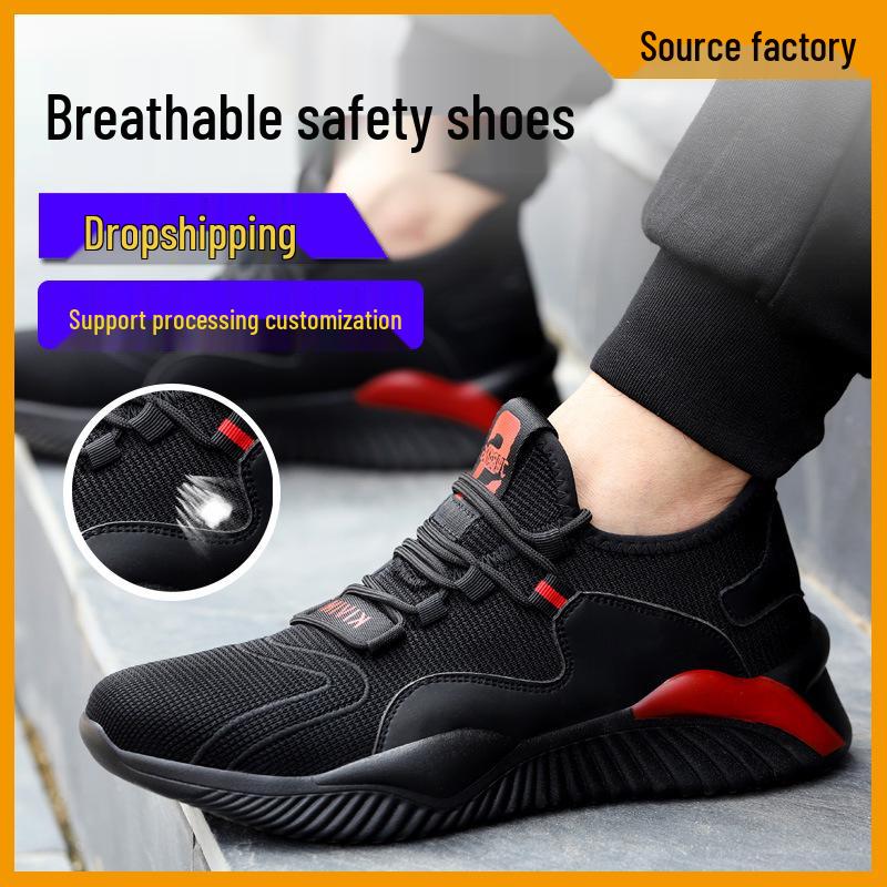 Lightweight Fly-Knit Safety Shoes: Steel Toe, Anti-Smash, Anti-Puncture—Perfect for Standing Comfortably All Day.