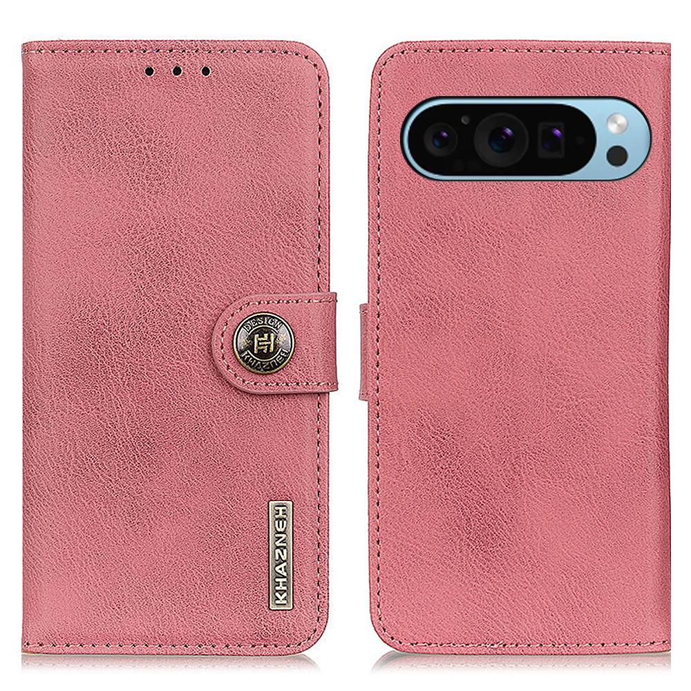 

KHAZNEH For Google Pixel 10 Pro/10/9 Pro/9 Case Cowhide Texture Wallet PU Leather Flip Phone Cover Pink