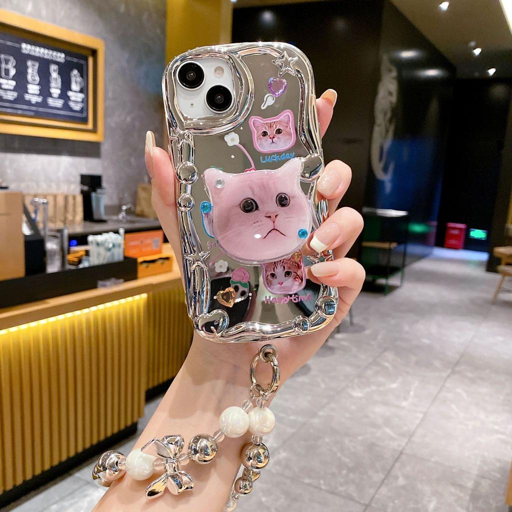 Three Dimensional Wave Electroplating Suitable for Apple 16PRO Cute Cat Phone Case IPhone XR Mirror Flash Drill Soft Case