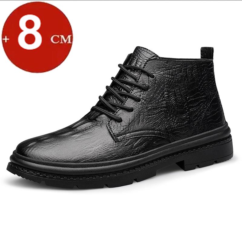 

Leather High Cut Thick Bottom 6cm 8cm Elevator Shoes Men Casual Shoes Height Increasing Shoes Invisible Man Taller Lifting Flats 42