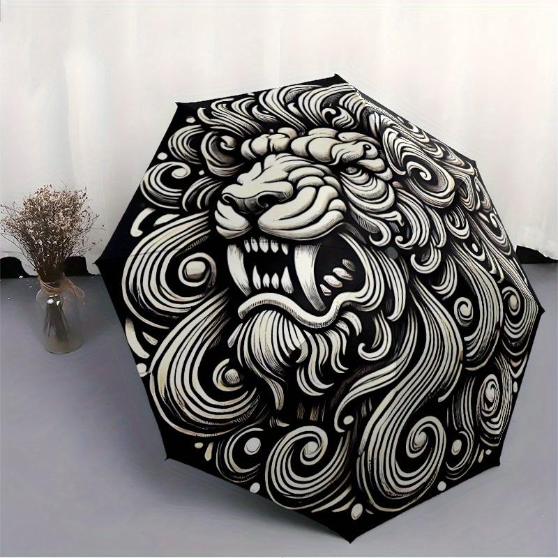 1pc Lion Swirls Automatic Open/close Folding Compact Umbrella, 8-Rib Sturdy Canopy, Lightweight Portable, Everyday Use, Gift, Outdoor Umbrella, Travel