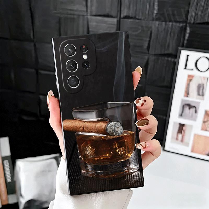 Cigar Whiskey Ice Drink Soft Phone Case for Samsung Galaxy S26 S25 Edge S24 Ultra S23 Plus S22 S21 FE S20 Black Cover Back Shell
