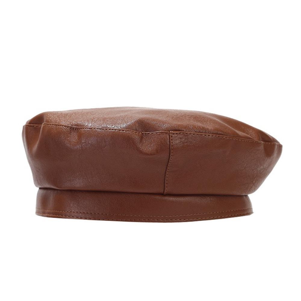 Fashionable PU Leather Pearl Bow Beret Korean Style Solid Color Artist Hat Retro Design British Style Octagonal Hat Streetwear кофейный