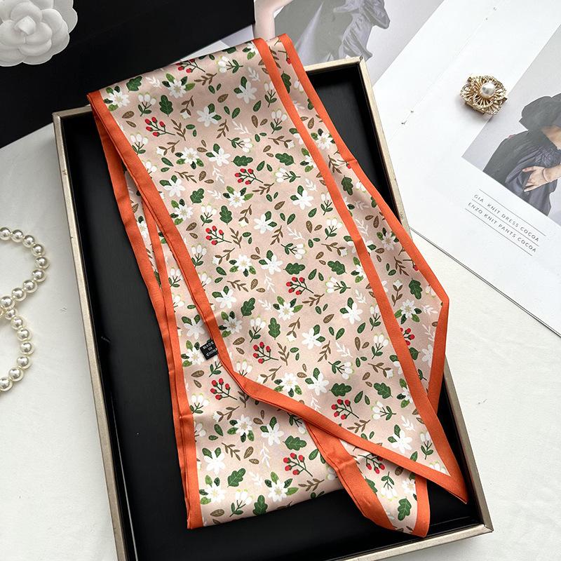Double-sided Long Strip Small Silk Scarf Women's Professional Wear Spring and Summer New Decorative Small Scarf Tied Hair Band Streamer