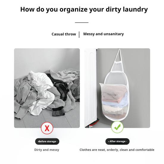 Yousheng Hanging Laundry Bag Large Capacity Foldable Design Breathable Mesh Fabric Multi-Purpose Clothes Storage Laundry Bag