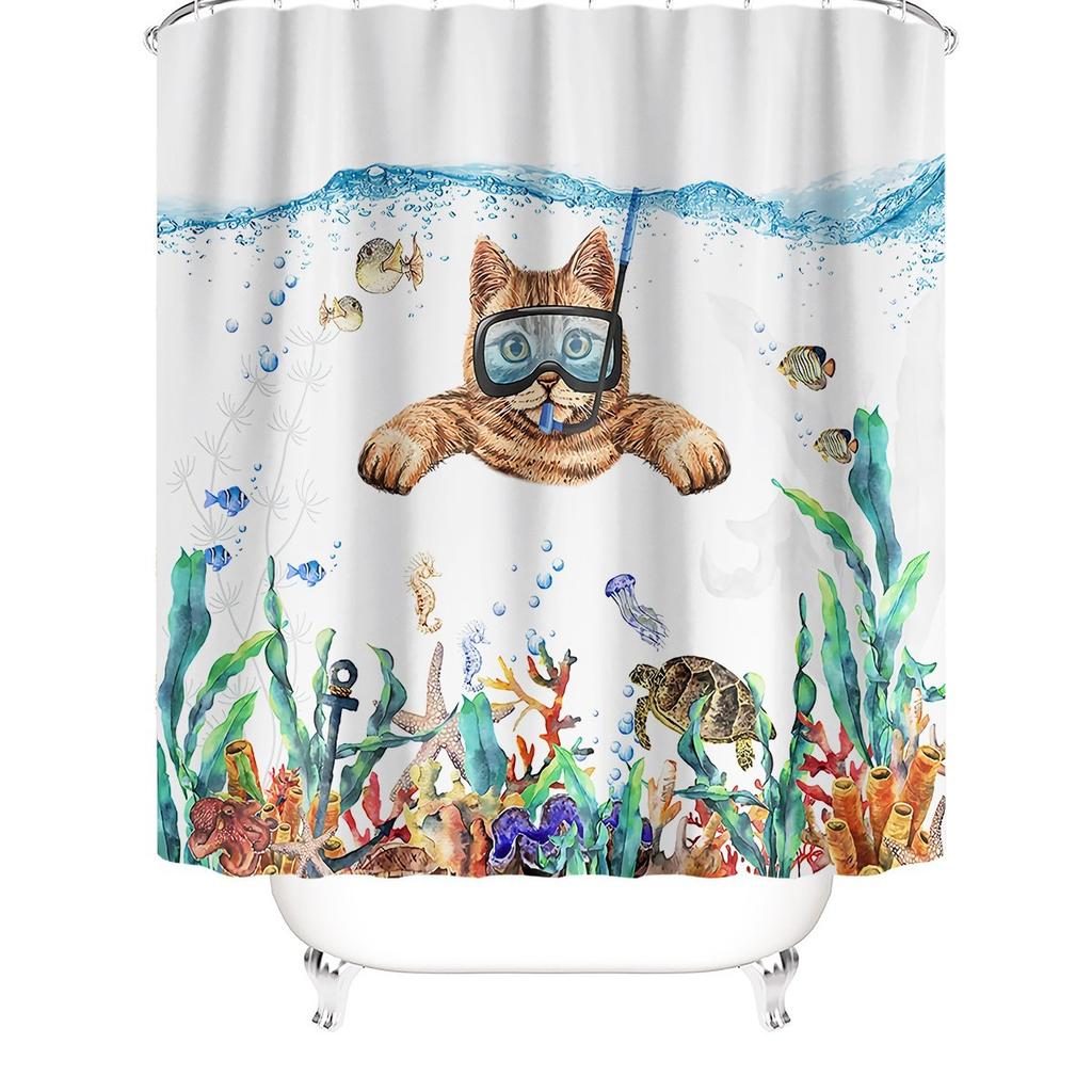 Waterproof Shower Curtain Digital 3D Printing Fun Animal Cat Shower Curtain Partition Curtain Shower Cloth