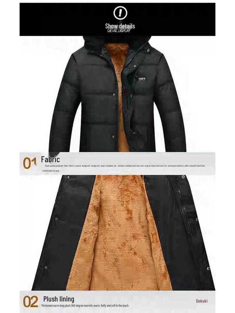 Manteau en Coton Velours Chaud Grande Taille pour Homme - Mi-Longueur, Coupe Ample pour Hommes d'Âge Moyen et Personnes Âgées