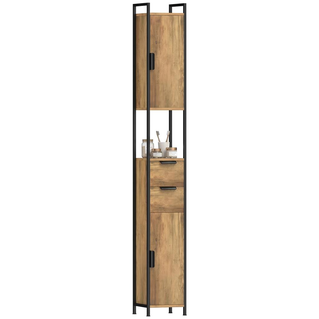Freestanding Bathroom Cabinet, Tall Bathroom Storage Cabinet with Drawers and Shelves, Linen Storage, Brown