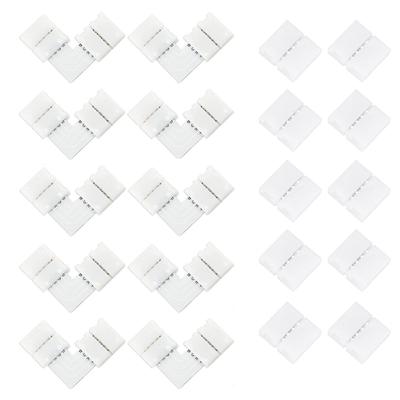 20 Pièces Connecteurs LED Sans Soudure 4 Broches Forme L Connecteurs Non Câblés Sans Espace pour Bande Lumineuse LED RGB RGBW 10 mm Durables