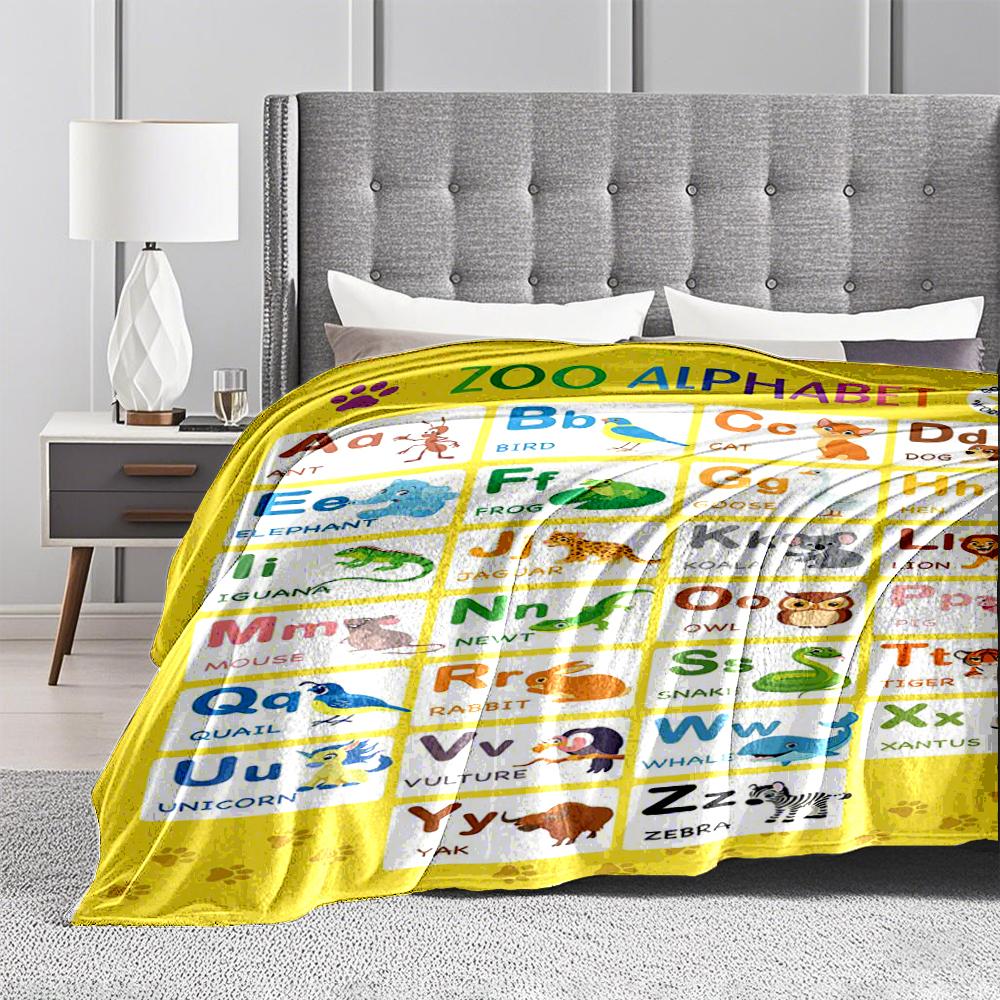 Zoo Alphabet Animal Themed Flannel blanket for bedroom, living room, sofa, and nap