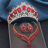 Gorgeous Blue Crown and Necklace Earrings Sets for Brides Prom Large Tiaras Princess Diadem Bridal Dubai Jewelry Set Wedding
