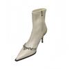 Rich Korean Celebrity Rhinestone Elastic Skinny Boots Women's Pointed Thin Heel Short Boots High Heel Skinny Side Zipper