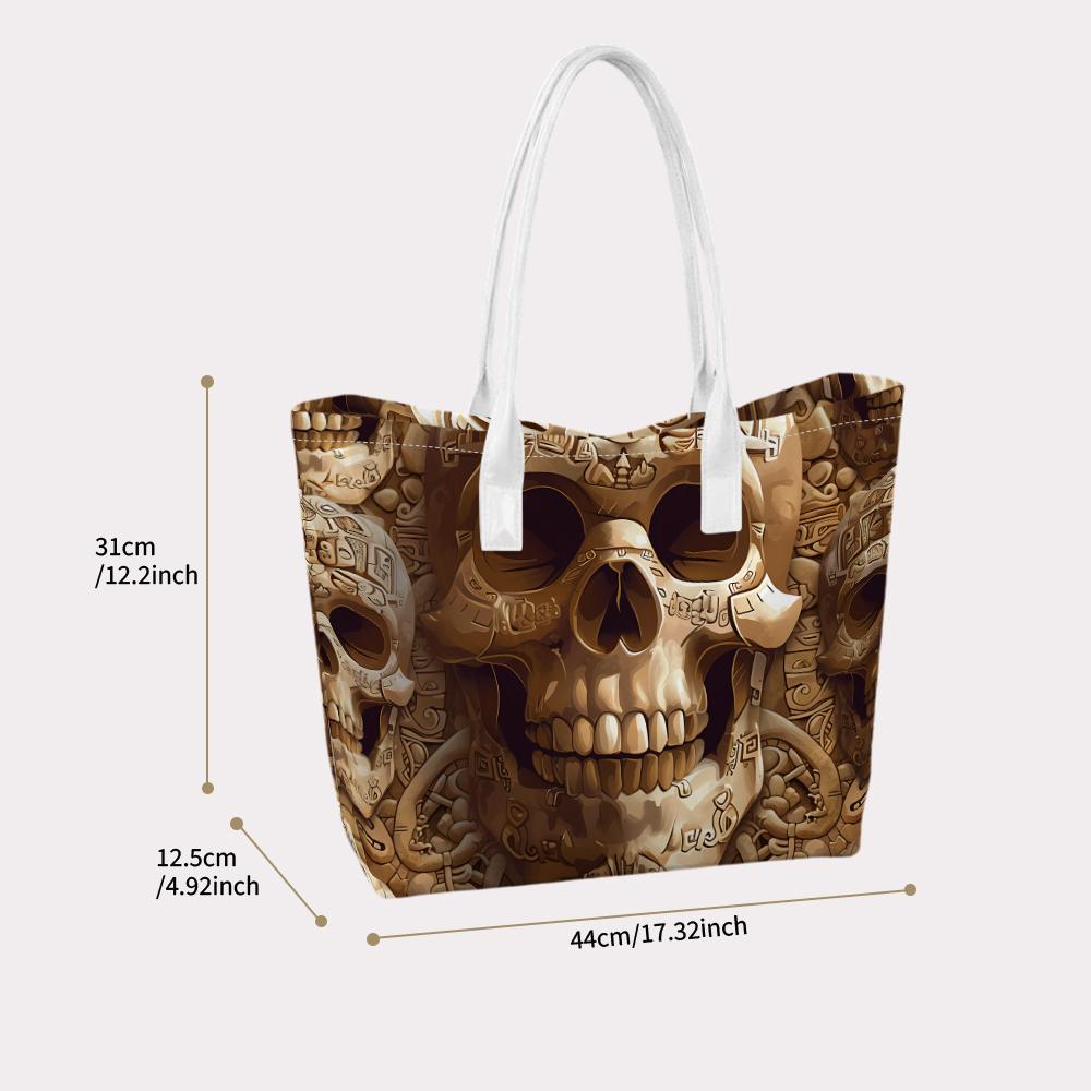 Vintage Skull Print Tote Bag Large Capacity Shoulder Bag for Daily Use