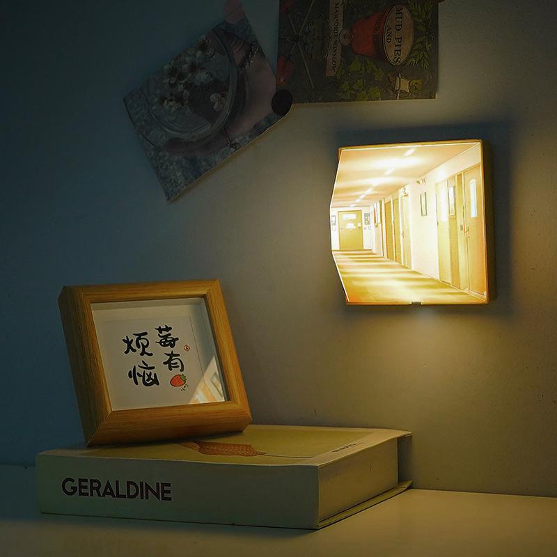 3D Naked Eye Vision Night Light Living Room Corridor Light Luxury Wooden Indoor Lighting Ambient Cozy Artistic USB Wa Ll Lamp