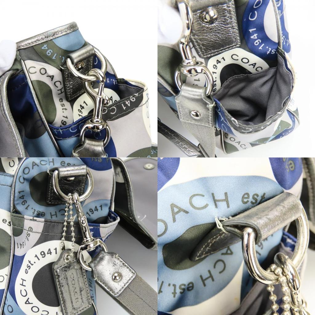 Used COACH Shoulder Bag Snap head F18377 Nylon/leather Dark marks Blue series gray Multifunctional