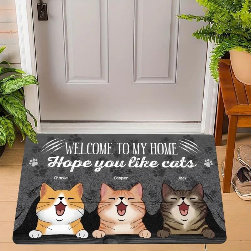 Cute Cats Print Welcome Doormat Non-Slip Machine Washable Carpet for Living Room Bedroom Bathroom Kitchen and Laundry Rug