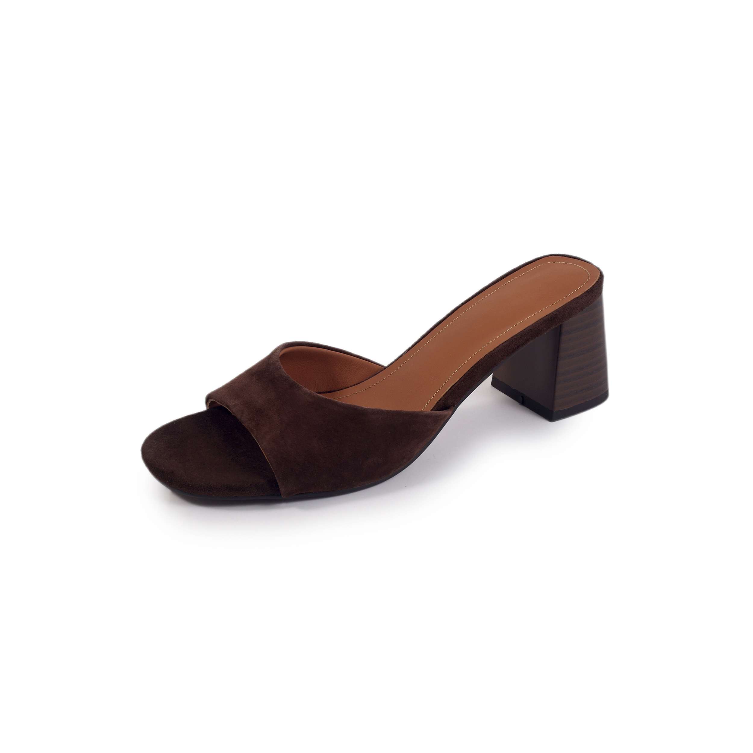 

Krazing Pot Замшевые мюли из овчины Летний размер 40 Уличные тапочки Шлепанцы Толстый высокий каблук Женские босоножки с открытым носком 40 коричневый