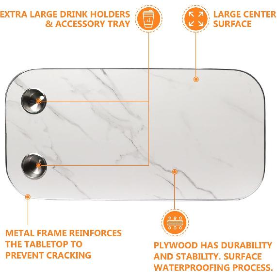 RV Table Top Replacement, 31.5x15.7Inch Rectangular Camper Pontoon Boat RV Table Top with 2ps Cup Holder, Sturdy Plywood with Silver Metal Trim for