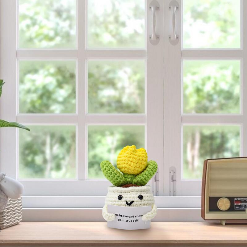 Crochet Decor Handmade Knitted Flower Doll Cute Handwoven Ornaments Emotional Support Crochet Flower Doll for Bedroom Living