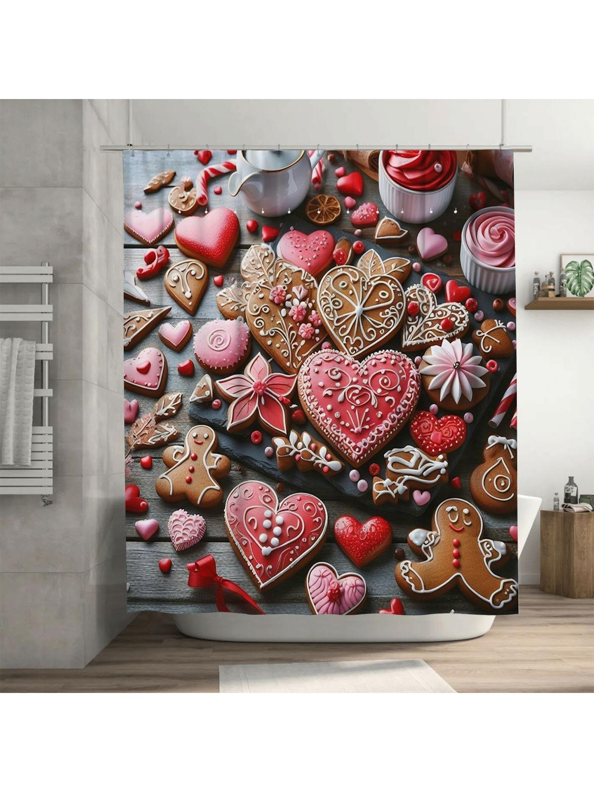 

3D Heart Cookies Shower Curtain | Sweet and Romantic Bathroom Decor 90X180cm