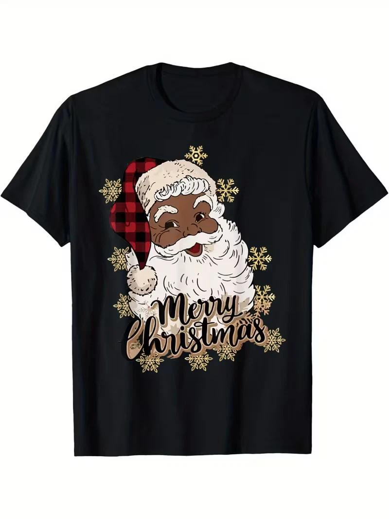 African American Christmas Pajamas Santa Claus Christmas PJ T-Shirt Black casual XXXL