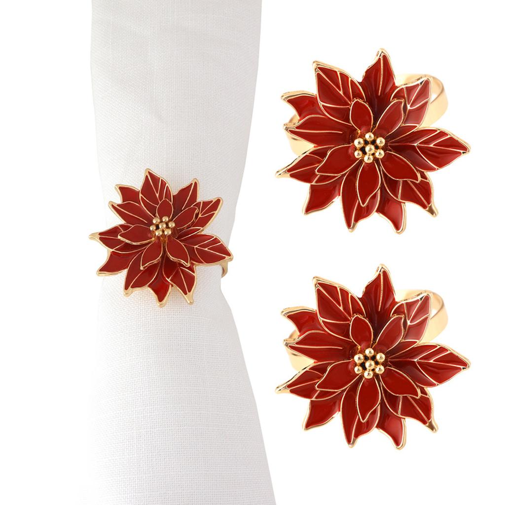 1Pc Napkin Rings Christmas Flowers Napkins Holder For Holiday Table Decoration Wholesale