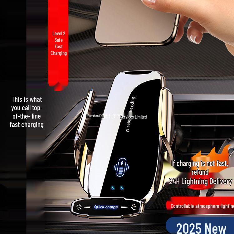2025 Black Automatic Car Phone Mount & Wireless Charger with Apple Navigation