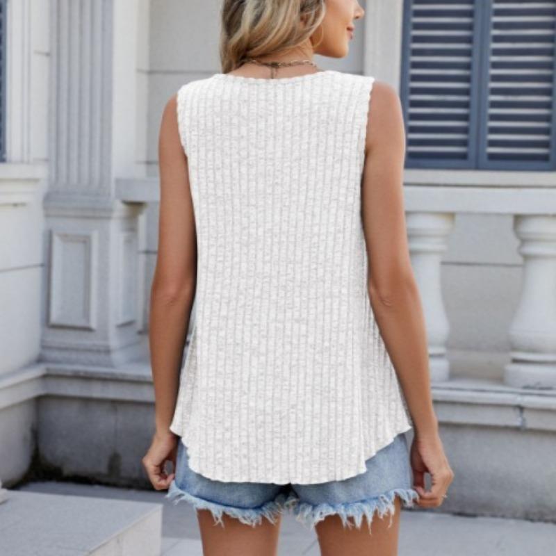 Spring Collar Casual Sleeveless Solid Color Knitted Vest for Women Vest