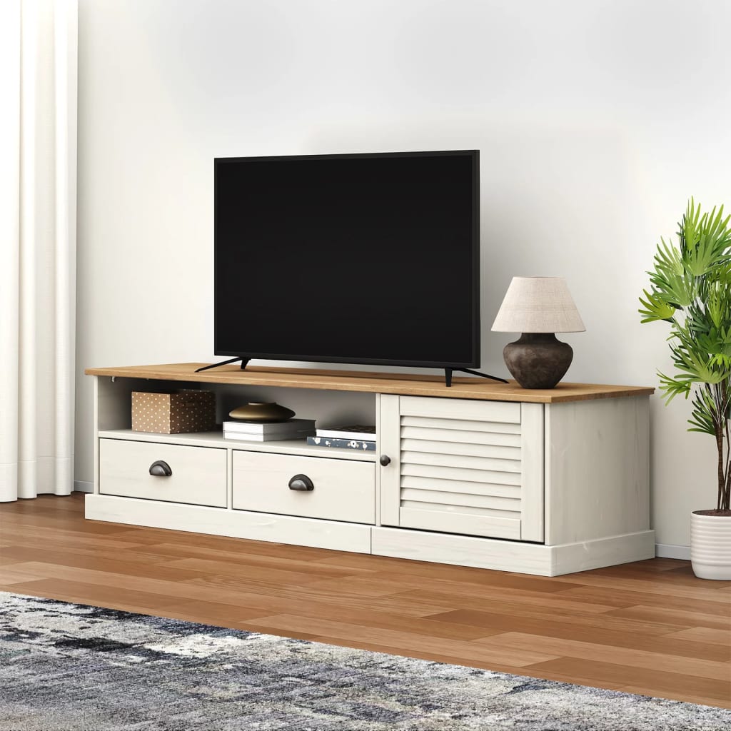 Vidaxl TV-Schrank Vigo, Weiß, 156X40X40 Cm, Massives Kiefernholz